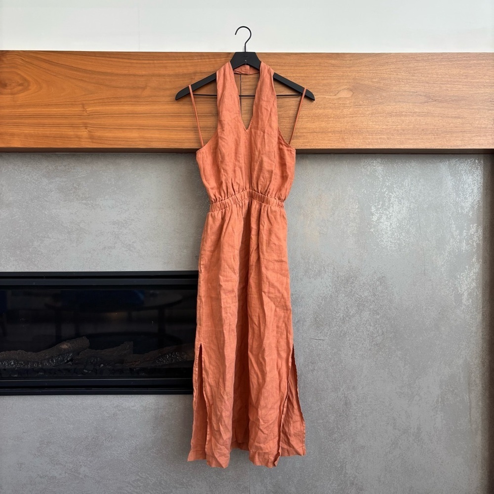 Anthropologie Cloth & Stone Linen Cross-Halter Maxi Dress, Size XS - Picture 6 of 16